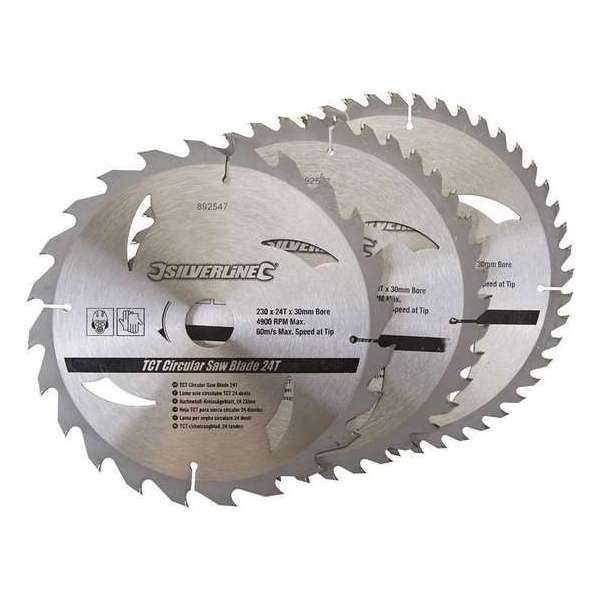Silverline Tct Cirkelzaagblad, 24, 40, 48 Tanden, 3 Stuks (230 X 30 - 25, 20 En 16 mm Ringen) Silverline Tct Cirkelzaagblad, 24, 40, 48 Tanden, 3 Stuks (230 X 30 - 25, 20 En 16 mm Ringen)