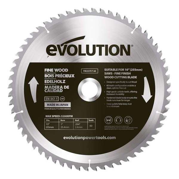 EVOLUTION STEEL - ZAAGBLAD FIJN HOUT - DIA 255 MM - 60 T EVOLUTION STEEL - ZAAGBLAD FIJN HOUT - DIA 255 MM - 60 T