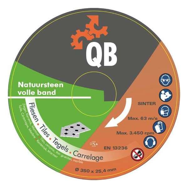 Diamant zaagblad QB natuursteen volle band Ø350mm asgat 25,4mm - slijpschijf Diamant zaagblad QB natuursteen volle band Ø350mm asgat 25,4mm - slijpschijf