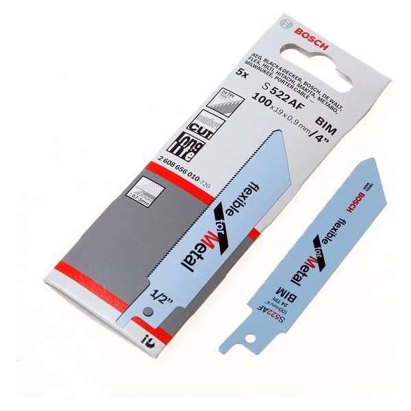 Bosch Reciprozaagblad metaal kort S 522 AF 100mm blister van 5 bladen Bosch Reciprozaagblad metaal kort S 522 AF 100mm blister van 5 bladen