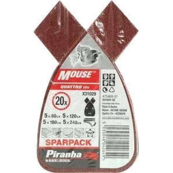 Piranha Mouse sparpack schuurstroken (5x K80, 5x K120, 5x K180), 20 stuks X31029 Piranha Mouse sparpack schuurstroken (5x K80, 5x K120, 5x K180), 20 stuks X31029
