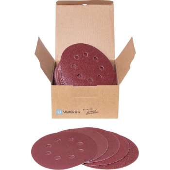 VONROC Schuurpapier set 125mm – 50 stuks – Voor excentrische schuurmachines - Klittenbandbevestiging