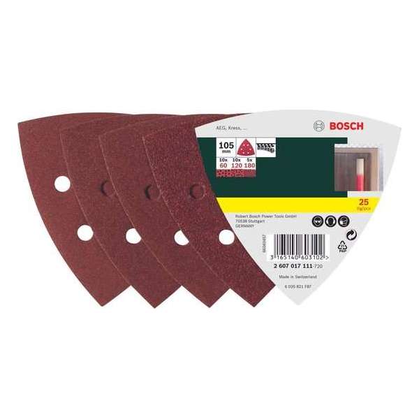 Bosch 25-delige schuurbladenset voor deltaschuurmachine - klithechting - korrel 180 Bosch 25-delige schuurbladenset voor deltaschuurmachine - klithechting - korrel 180