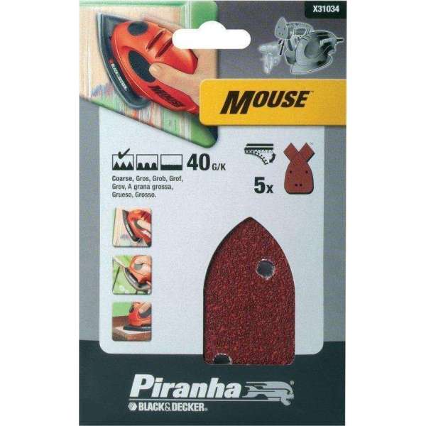 Piranha Schuurstroken Mouse, 40K 5 stuks X31034 Piranha Schuurstroken Mouse, 40K 5 stuks X31034