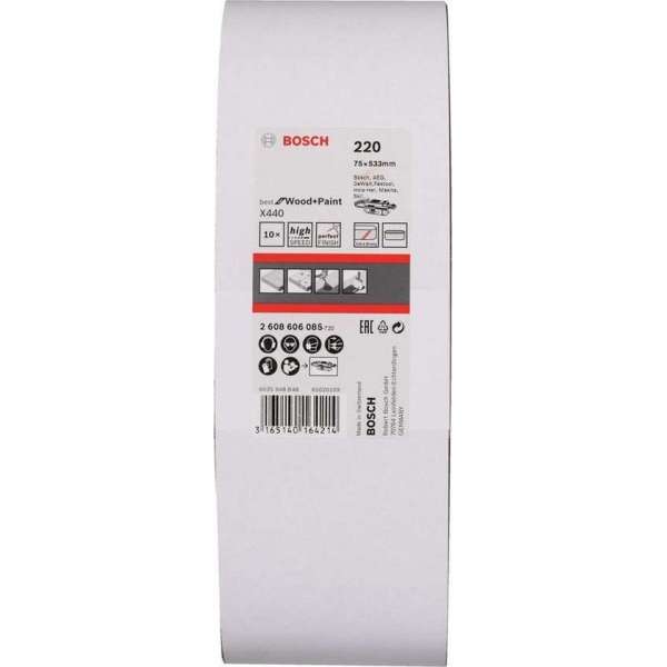 Bosch 2608606085 Schuurband X440 - K220 - 75 x 533mm (10st) Bosch 2608606085 Schuurband X440 - K220 - 75 x 533mm (10st)