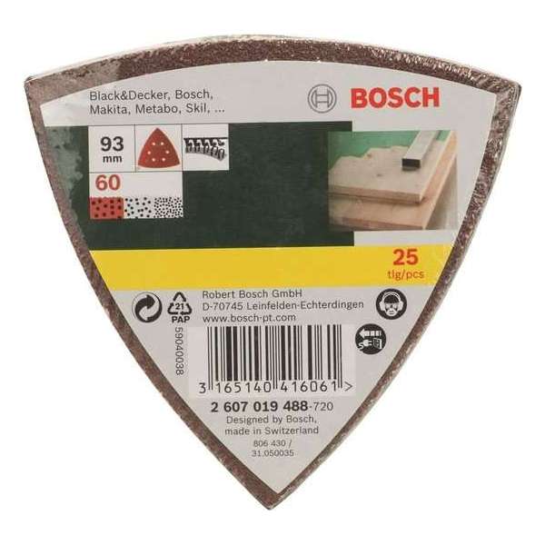 Bosch 25-delige schuurbladenset voor deltaschuurmachines - korrel 60 Bosch 25-delige schuurbladenset voor deltaschuurmachines - korrel 60