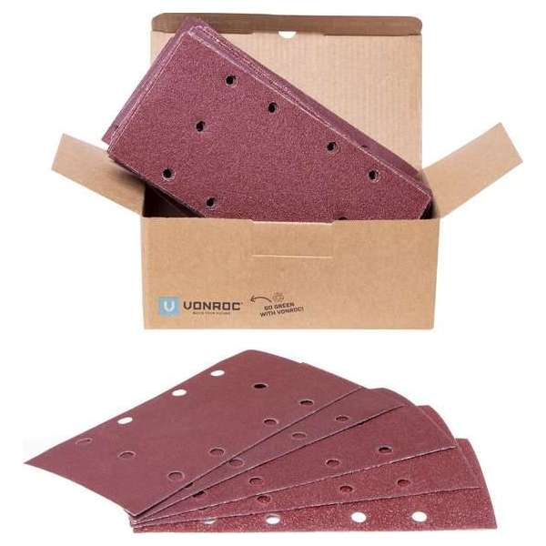 VONROC Schuurpapier set 92 x 187mm– 50 stuks – Voor vlakschuurmachines - Klittenbandbevestiging VONROC Schuurpapier set 92 x 187mm– 50 stuks – Voor vlakschuurmachines - Klittenbandbevestiging