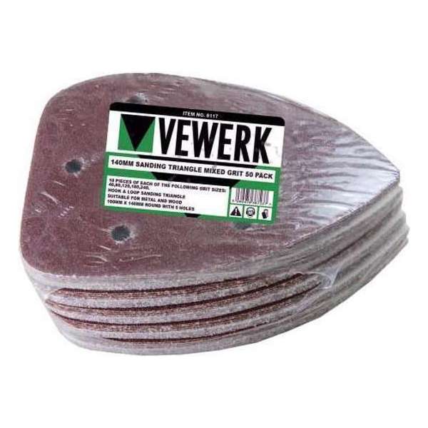 Driehoek schuurschijven met klitteband 140 x 100 mm verschillende korrel groftes 50 stuks Driehoek schuurschijven met klitteband 140 x 100 mm verschillende korrel groftes 50 stuks