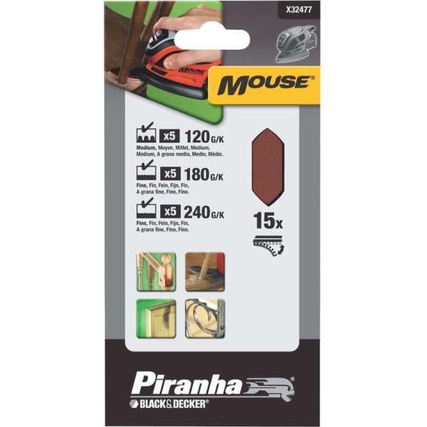 Piranha Schuurvingers (5x K120, 5x K180, 5x K240), 15 stuks X32477 Piranha Schuurvingers (5x K120, 5x K180, 5x K240), 15 stuks X32477