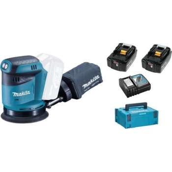 Makita DBO180RMJ 18V Li-Ion Accu excentrische schuurmachine set (2x 4.0Ah accu) in Mbox - 125mm