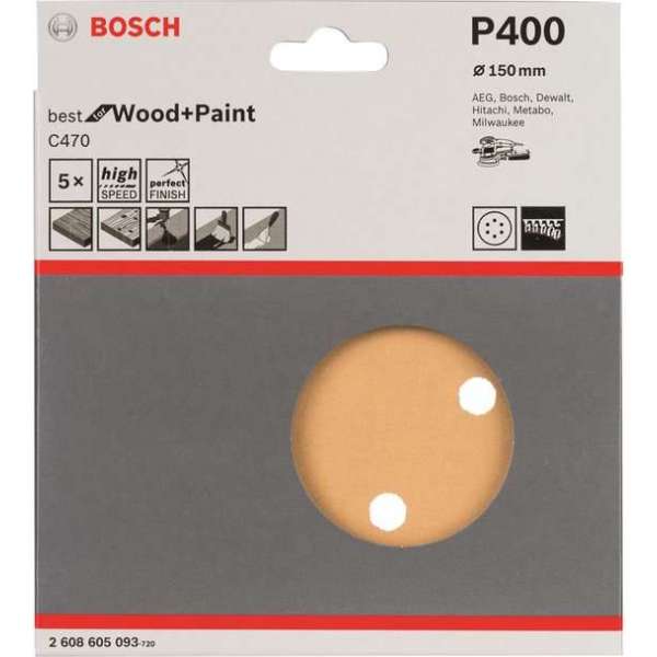Bosch - 5-delige schuurbladenset 150 mm, 400 Bosch - 5-delige schuurbladenset 150 mm, 400