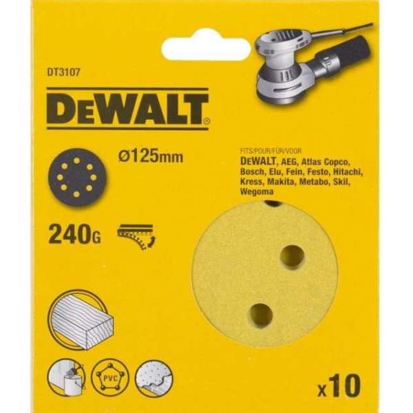 DeWalt DT3107 Schuurschijf - K240 - 125mm (10st) DeWalt DT3107 Schuurschijf - K240 - 125mm (10st)