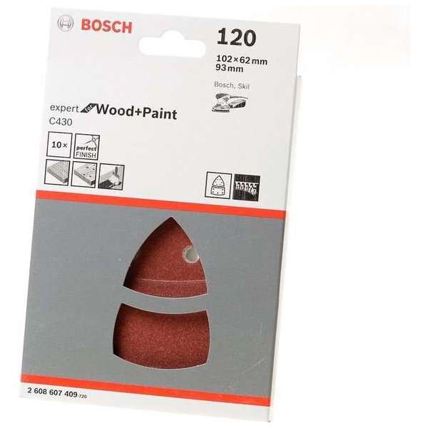 Bosch - 10-delige schuurbladset 102 x 62, 93 mm, 120 Bosch - 10-delige schuurbladset 102 x 62, 93 mm, 120