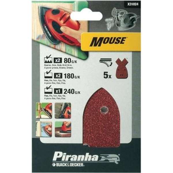 Piranha Schuurstroken Mouse, ass. 5 stuks X31024 Piranha Schuurstroken Mouse, ass. 5 stuks X31024