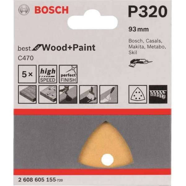Bosch - 5-delige schuurbladenset 93 mm, 320 Bosch - 5-delige schuurbladenset 93 mm, 320