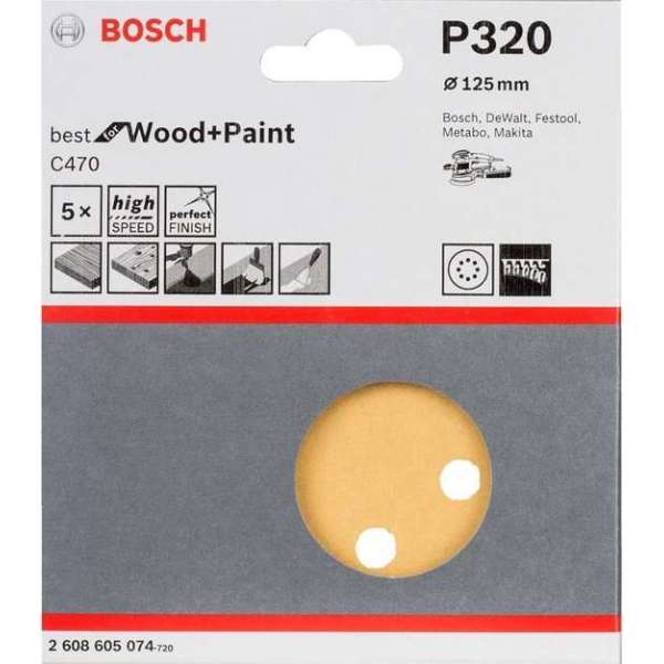 Bosch - 5-delige schuurbladenset 125 mm, 320 Bosch - 5-delige schuurbladenset 125 mm, 320