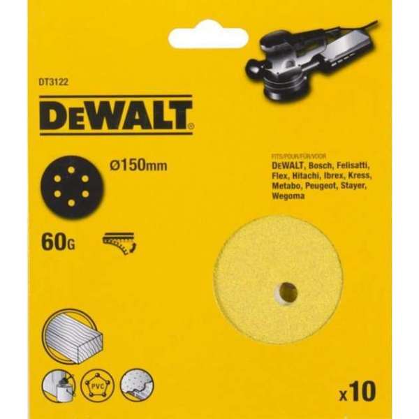 DeWalt DT3122 Schuurschijf - K60 - 150mm (10st) DeWalt DT3122 Schuurschijf - K60 - 150mm (10st)