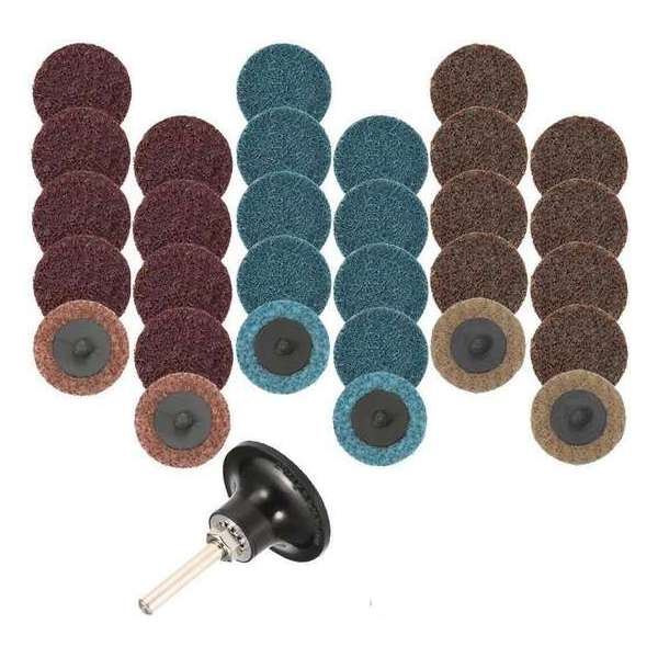 Scotch Brite clean en strip Roloc snelwissel schuurschijven 50 mm verschillende korrel groftes inclusief houder 31-delig Scotch Brite clean en strip Roloc snelwissel schuurschijven 50 mm verschillende korrel groftes inclusief houder 31-delig