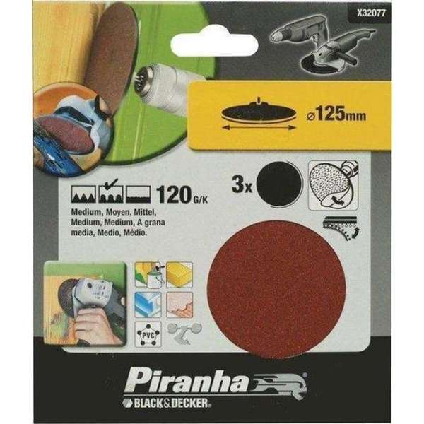 Piranha Schuurschijf 125 mm zelfhechtend 120K 3stuks X32077 Piranha Schuurschijf 125 mm zelfhechtend 120K 3stuks X32077