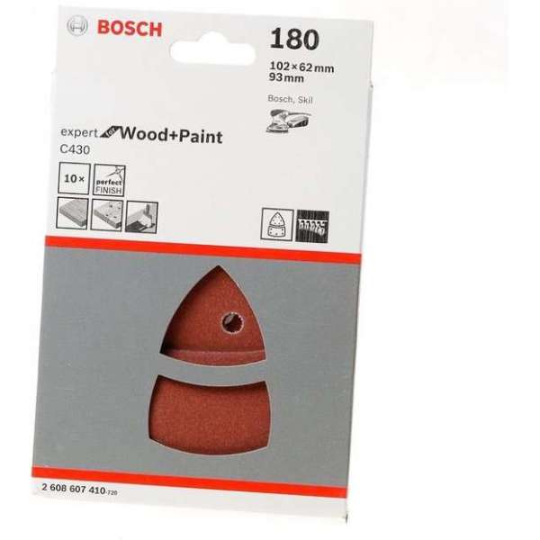 Bosch - 10-delige schuurbladset 102 x 62, 93 mm, 180 Bosch - 10-delige schuurbladset 102 x 62, 93 mm, 180