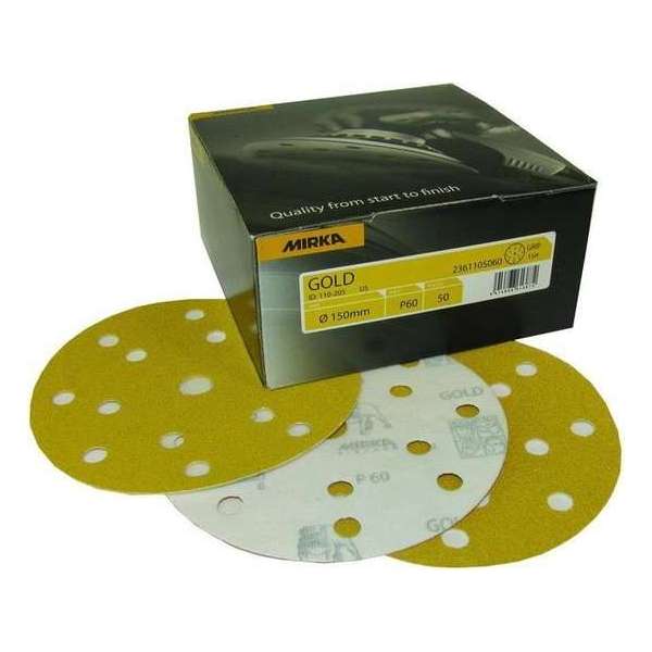 MIRKA Gold Schuurschijven 150mm met 15 gaten - P500 MIRKA Gold Schuurschijven 150mm met 15 gaten - P500