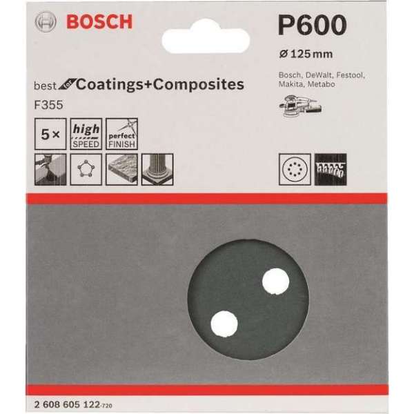 Bosch - 5-delige schuurbladenset 125 mm, 600 Bosch - 5-delige schuurbladenset 125 mm, 600