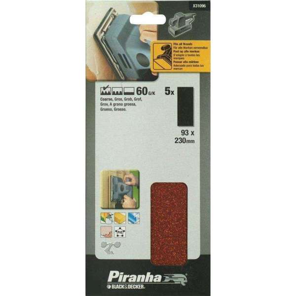 Piranha Schuurstroken 230 x 93 mm Super - Type C, 60K 5 stuks X31096 Piranha Schuurstroken 230 x 93 mm Super - Type C, 60K 5 stuks X31096