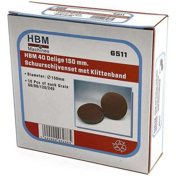 HBM 40 Delige 150 mm. Velcro Schuurschijvenset met Klittenband HBM 40 Delige 150 mm. Velcro Schuurschijvenset met Klittenband