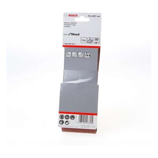 Bosch Schuurband wood and paint 75 x 457mm K80 blister van 3 banden (Prijs per 2 stuks) Bosch Schuurband wood and paint 75 x 457mm K80 blister van 3 banden (Prijs per 2 stuks)