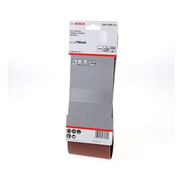 Bosch Schuurband 100 x 620mm K100 blister van 3 banden (Prijs per 2 stuk) Bosch Schuurband 100 x 620mm K100 blister van 3 banden (Prijs per 2 stuk)