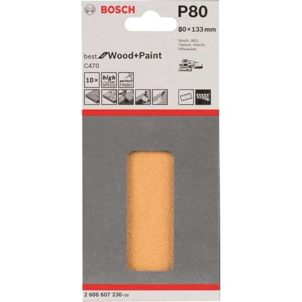 Bosch - 10-delige schuurbladset 80 x 133 mm, 80 Bosch - 10-delige schuurbladset 80 x 133 mm, 80