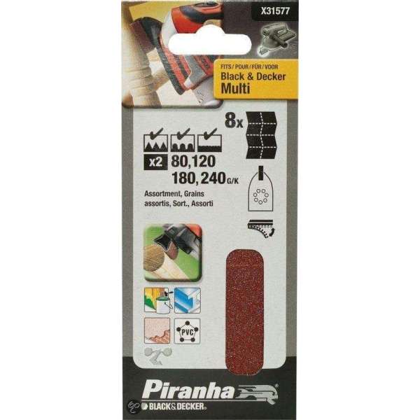 Piranha Profielschuurvellen 2x K80, 2x K120, 2x K180, 2x K240, 8 stuks X31577 Piranha Profielschuurvellen 2x K80, 2x K120, 2x K180, 2x K240, 8 stuks X31577