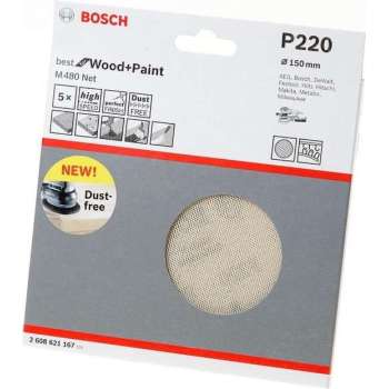 Bosch Schuurschijfnet Wood and Paint 150mm K220 M480 blister van 5 schijven