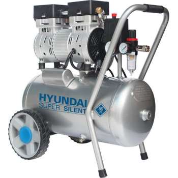 Hyundai stille compressor 24 liter met vochtafscheider - olievrij - 8 BAR - 59 dB 'Super Silent'.