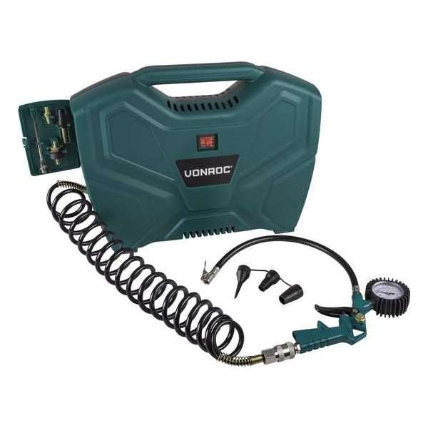 VONROC Draagbare Compressor – 1100W – 8 bar – Olievrij – 180 l/m – Incl. 11 accessoires VONROC Draagbare Compressor – 1100W – 8 bar – Olievrij – 180 l/m – Incl. 11 accessoires