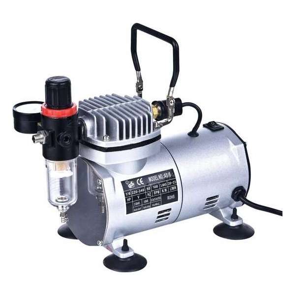 Airbrush Compressor Mini Olievrij 0- 4 bar 1 cillinder 1/6PK CE gekeurd met drukregelaar Airbrush Compressor Mini Olievrij 0- 4 bar 1 cillinder 1/6PK CE gekeurd met drukregelaar