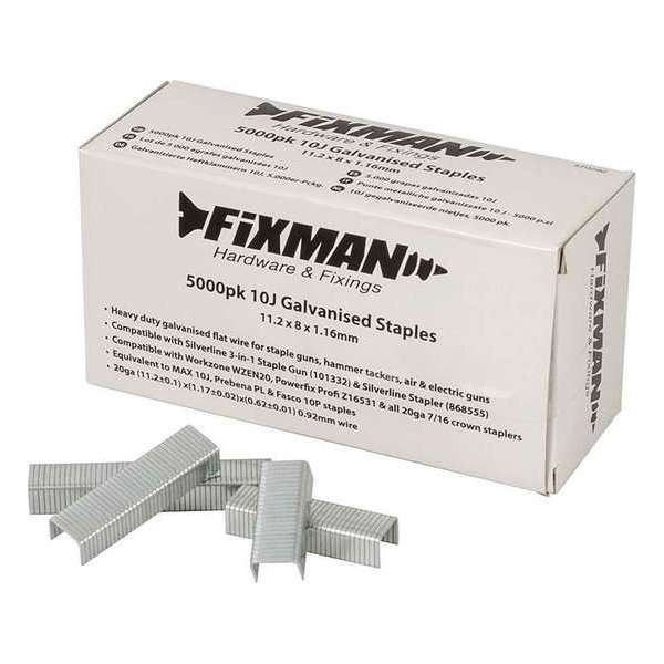 Fixman 10J Gegalvaniseerde nietjes, 5000 stuks 11,2 x 8 x 1,16 mm. Fixman 10J Gegalvaniseerde nietjes, 5000 stuks 11,2 x 8 x 1,16 mm.