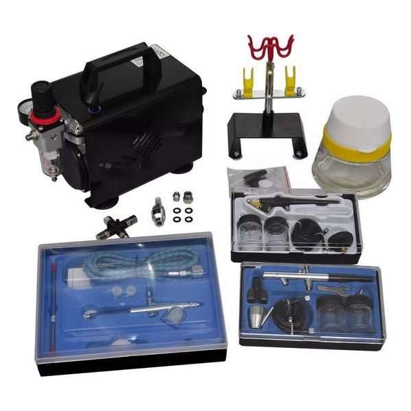 vidaXL - 140286 Compressor - Airbrush set met 3 spuitpistolen vidaXL - 140286 Compressor - Airbrush set met 3 spuitpistolen