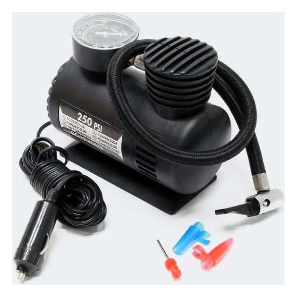 Mini-luchtcompressor 12v - Bandenpomp - 17 Bar - Kunststof - Zwart - Onderweg banden oppompen