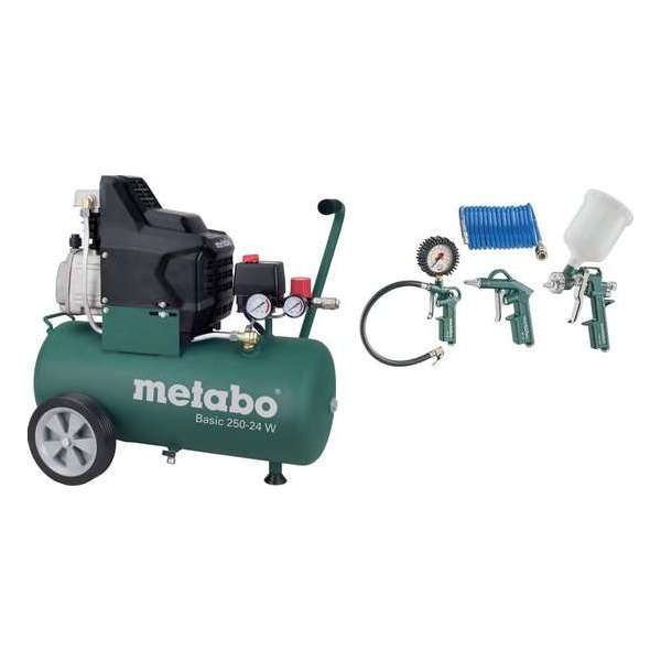 Metabo Basic 250-24 W Compressor + LPZ 4 toebehorenset - 1500W - 8 bar - 24L - 95 l/min