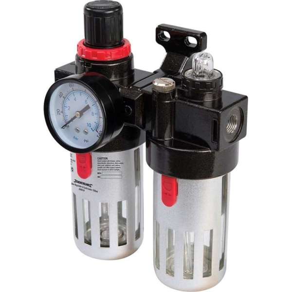 Silverline Luchtfilter Drukregelaar en Olievernevelaar - 150 ml. Silverline Luchtfilter Drukregelaar en Olievernevelaar - 150 ml.