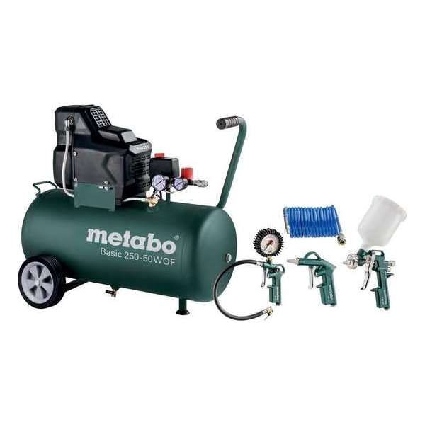 Metabo Basic 250-50 W OF Set Compressor + LPZ 4 toebehorenset - 1500W - 8 bar - 50L - 100 l/min Metabo Basic 250-50 W OF Set Compressor + LPZ 4 toebehorenset - 1500W - 8 bar - 50L - 100 l/min