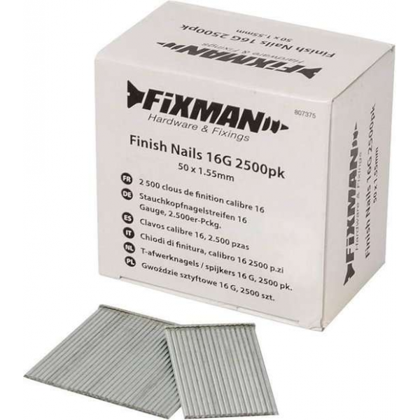 Fixman T-Afwerknagels / Spijkers 16 G, 2500 stuks 50 x 1,55 mm. Fixman T-Afwerknagels / Spijkers 16 G, 2500 stuks 50 x 1,55 mm.
