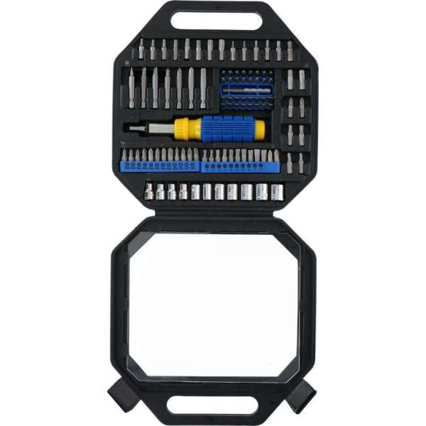 Kinzo Doppenset/ Bitset - 99-Delig - 1/4" - Ratelschroevendraaier - 11 Doppen - 84 Bits - Gereedschapskoffer - Staal Kinzo Doppenset/ Bitset - 99-Delig - 1/4" - Ratelschroevendraaier - 11 Doppen - 84 Bits - Gereedschapskoffer - Staal