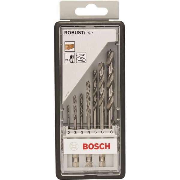 Bosch robustline houtspiraalboor set - 6-kant - 2-8 mm - 7-delig Bosch robustline houtspiraalboor set - 6-kant - 2-8 mm - 7-delig