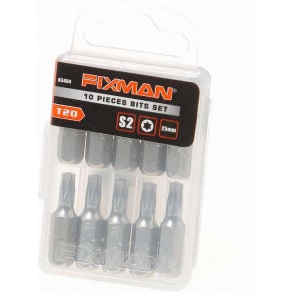 Fixman Bitset 1/4" tx20 x 25mm blister van 10 bits Fixman Bitset 1/4" tx20 x 25mm blister van 10 bits