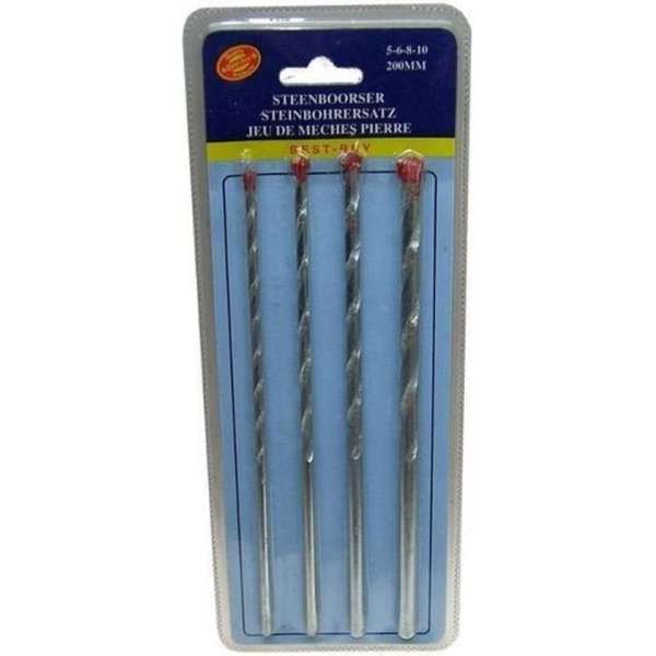 Steen- & betonboor Steen boor steenboor 200mm 20cm set 4 delig maat 5 6 8 en 10 Steen- & betonboor Steen boor steenboor 200mm 20cm set 4 delig maat 5 6 8 en 10