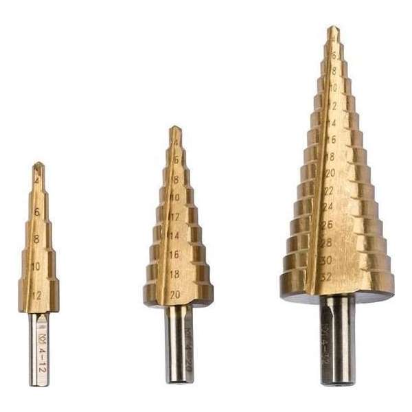 Speciaalborenset - 3 delige HSS getrapte borenset - Geschikt voor metaal - Maten: 4-12 mm / 4-20 mm / 4-32 mm Speciaalborenset - 3 delige HSS getrapte borenset - Geschikt voor metaal - Maten: 4-12 mm / 4-20 mm / 4-32 mm