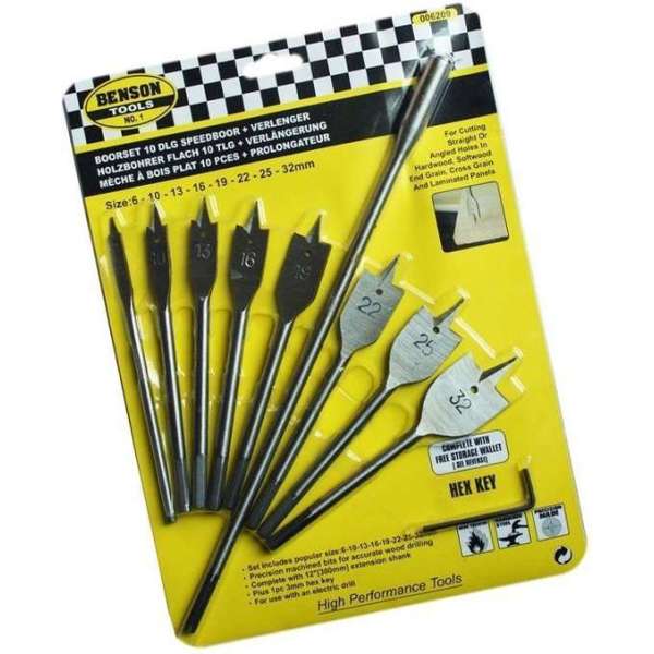 Set van 8 speedboren voor hout, met verlengstuk (6-32 mm) Set van 8 speedboren voor hout, met verlengstuk (6-32 mm)