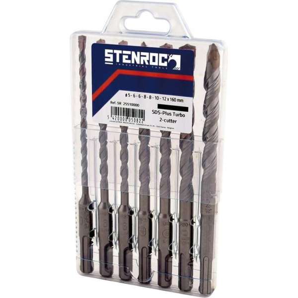 Stenroc SDS-PLUS Set - 7 delig / 5-10-12 + 2 St. 6-8x160 mm Stenroc SDS-PLUS Set - 7 delig / 5-10-12 + 2 St. 6-8x160 mm